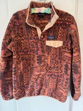 Patagonia Synchilla Fleece Jacket in Brown with Pink and Orange Speckle